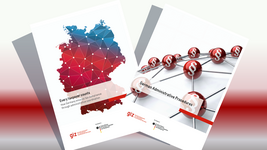 zwei Titelbilder aufgefächert auf rot-weißem Hintergrund